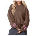 thumbnail image 3 of VBTAPA Womens Cute Graphic Hoodie Ribbon Bow Printed Hooded Sweatshirt Drop Shoulder Aesthetic Pullover Hoodies with Kangaroo Pocket Brown M, 3 of 5