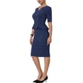 thumbnail image 4 of Unique Bargains Robe Fourreau Femme Col en V Travail Peplum Robe Crayon Bleu Marine TG, 4 of 5