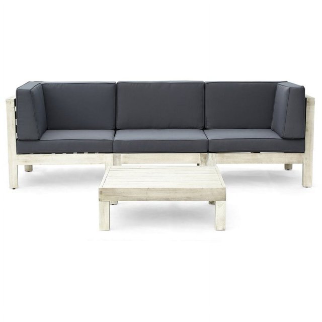 Noble House Canapé d'Extérieur Brava et Table Basse Ensemble Coussins Patinés/gris Foncé