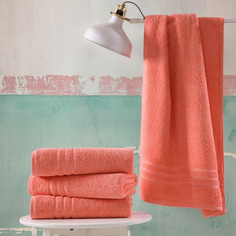 Hawmam Linen Orange Bath Towels 4 Pack Set Of 4 Soft Plush Fluffy Quickdry Super Absorbent Thick 100 Turkish Cotton 27 x 54 Large Orange Towels