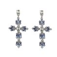 thumbnail image 1 of Pendientes de cruz con diamantes de imitación a la moda para mujer, grandes pendientes llamativos de cristal, pendientes de verano, joyería de moda para otoño, azul, 1 of 5