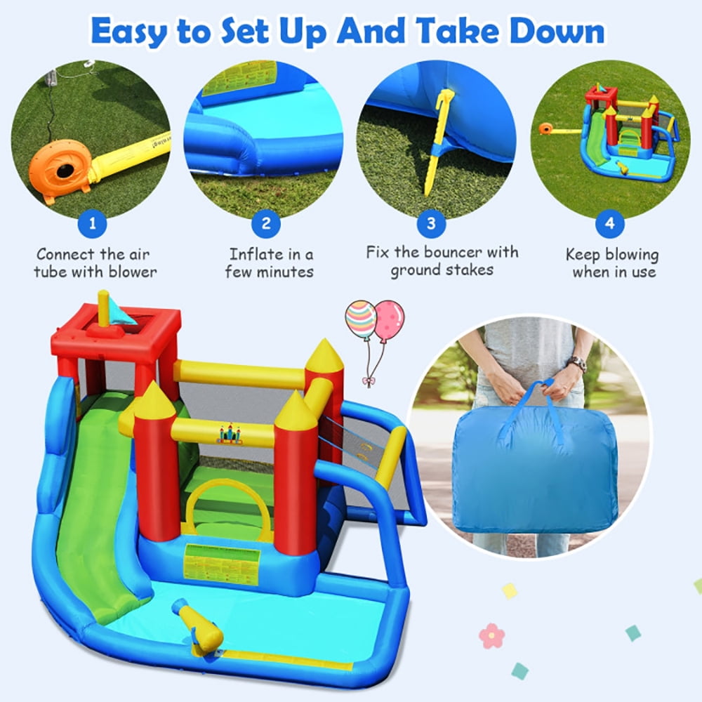 Aimee Lii Inflatable Bounce House Splash Pool with Water Climb Slide Blower included, Bounce House Water Slide for Kids 5-10