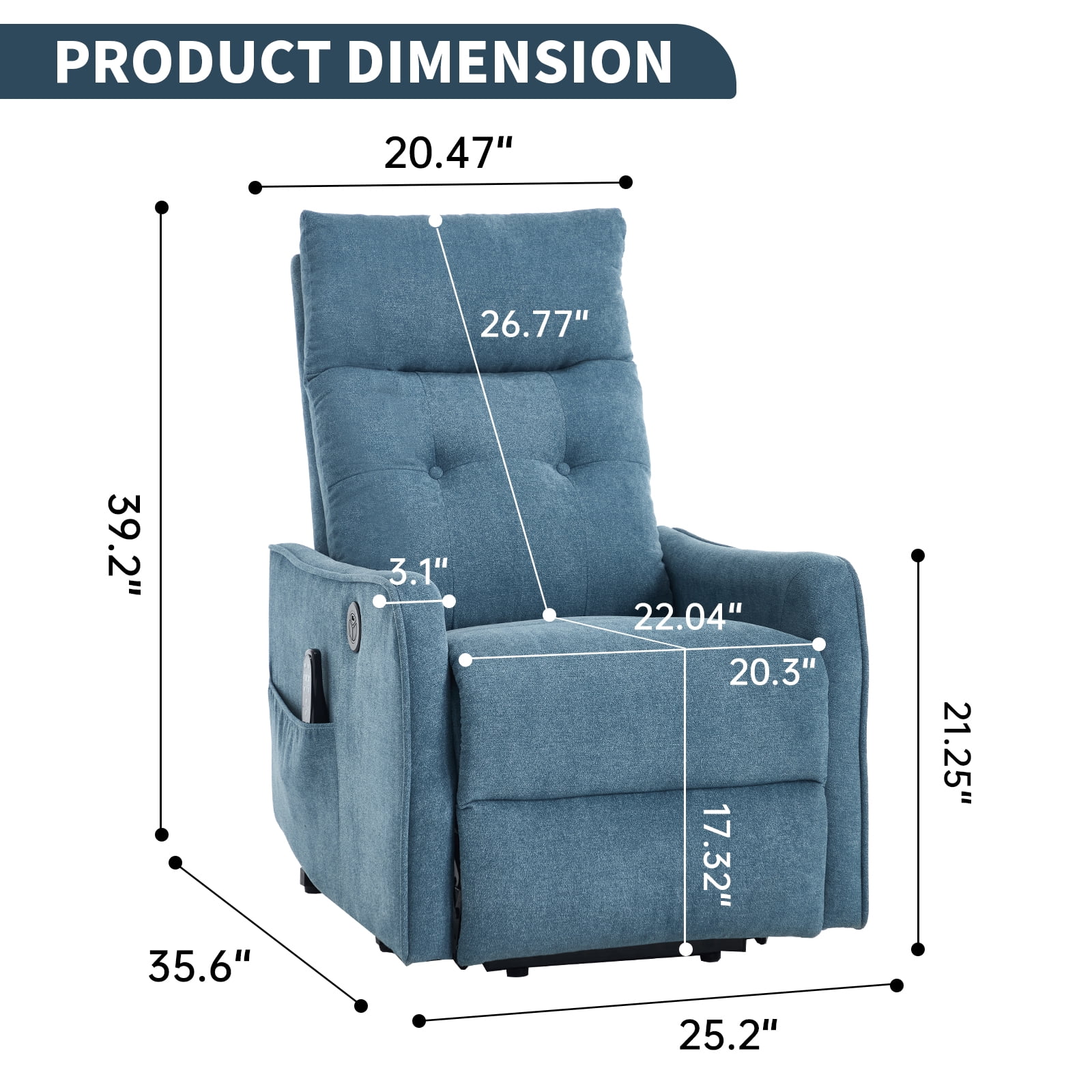 Gewnee Chenille Power Lift Recliner Chair with Vibration Massage & Lumbar Heat, USB Port, Elderly Assistance Chair for Living Room Bedroom，Blue