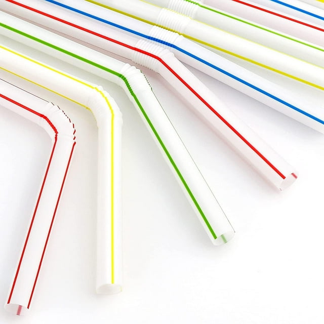 Pajitas de plástico flexibles, colores surtidos a rayas para un uso versátil en bebidas, incluidos cócteles y bebidas calientes, material muy duradero y de calidad alimentaria, perfecto para fiestas