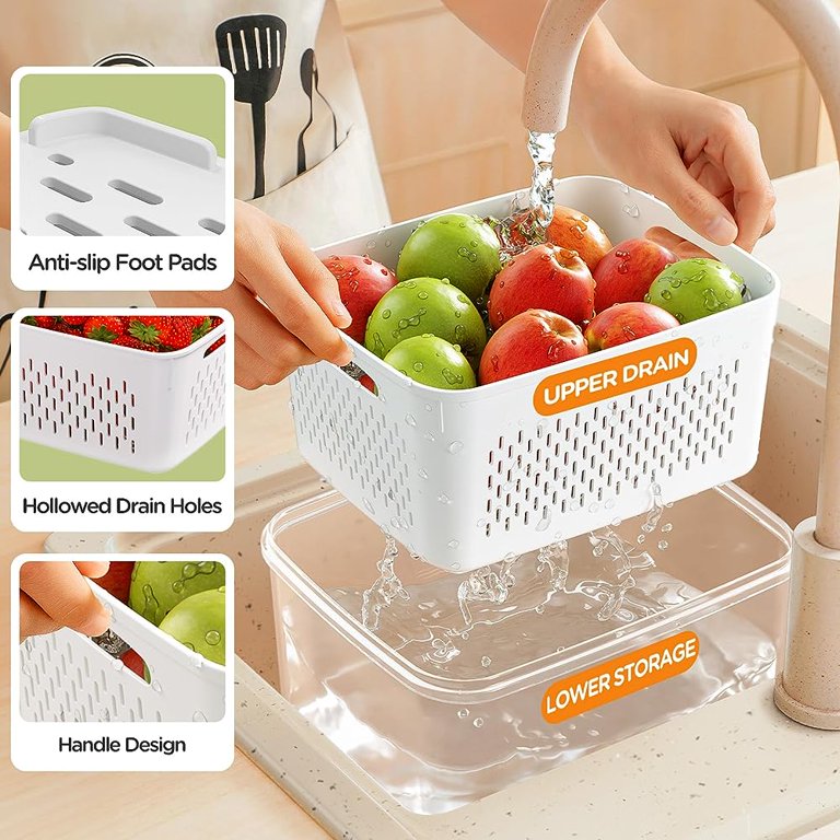 Fruit Storage Containers For Fridge With Removable Colanders