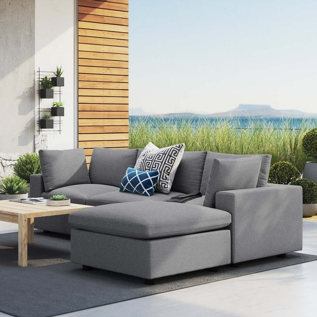 Modway Commix Sectionnel de Mobilier de Patio Extérieur Sunbrella 4 Pcs, Gris