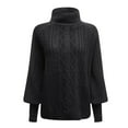 thumbnail image 5 of Ediodpoh Ladies Mid Neck Sweater Loose Long Sleeve Knit Solid Color Sweater Pullover Top Women Sweaters Black XL, 5 of 6