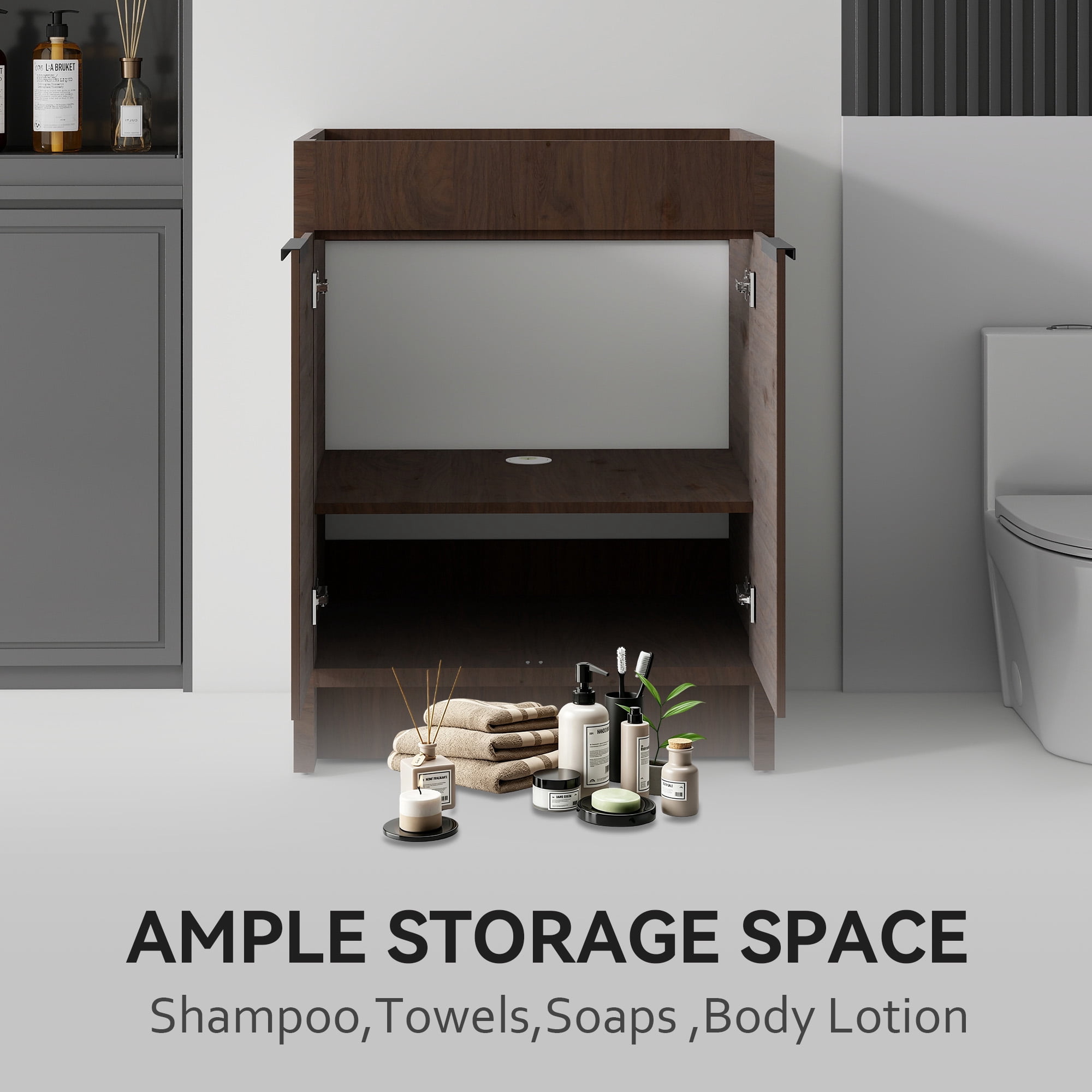Leumius 24" Bathroom Vanity Cabinet with Soft-Close Double Doors,Freestanding Bathroom Vanity,Spacious Interior Storage,Cabinet Only,Brown