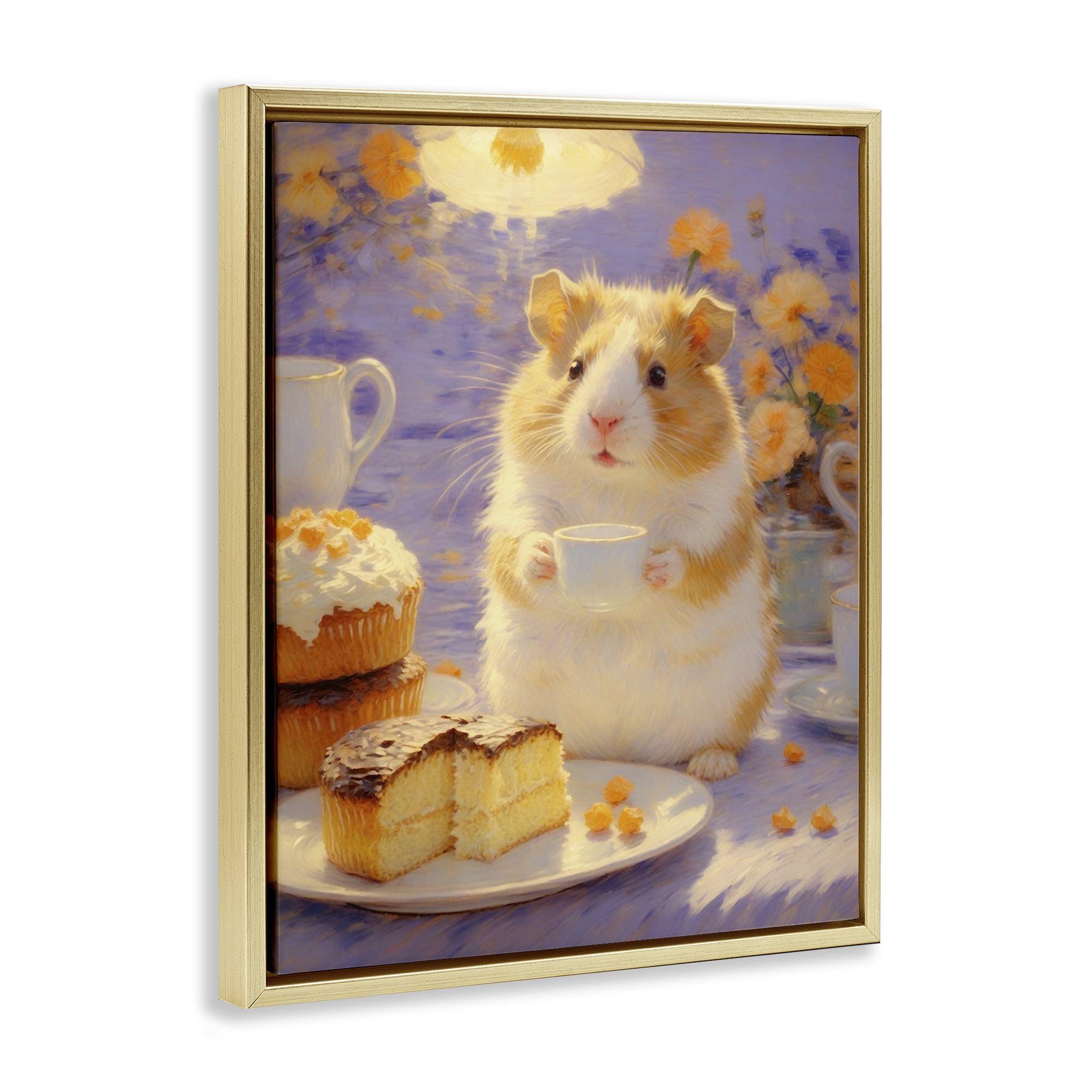 Stupell Industries Hamster Tea Party with Cake Gold Framed Floater Canvas Wall Art, design by Angie Hawke