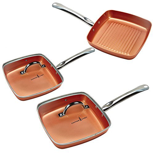 Copper Deep Dish Square Casserole Pan Ceramic Coating Pan 2pc Set 9.5" 