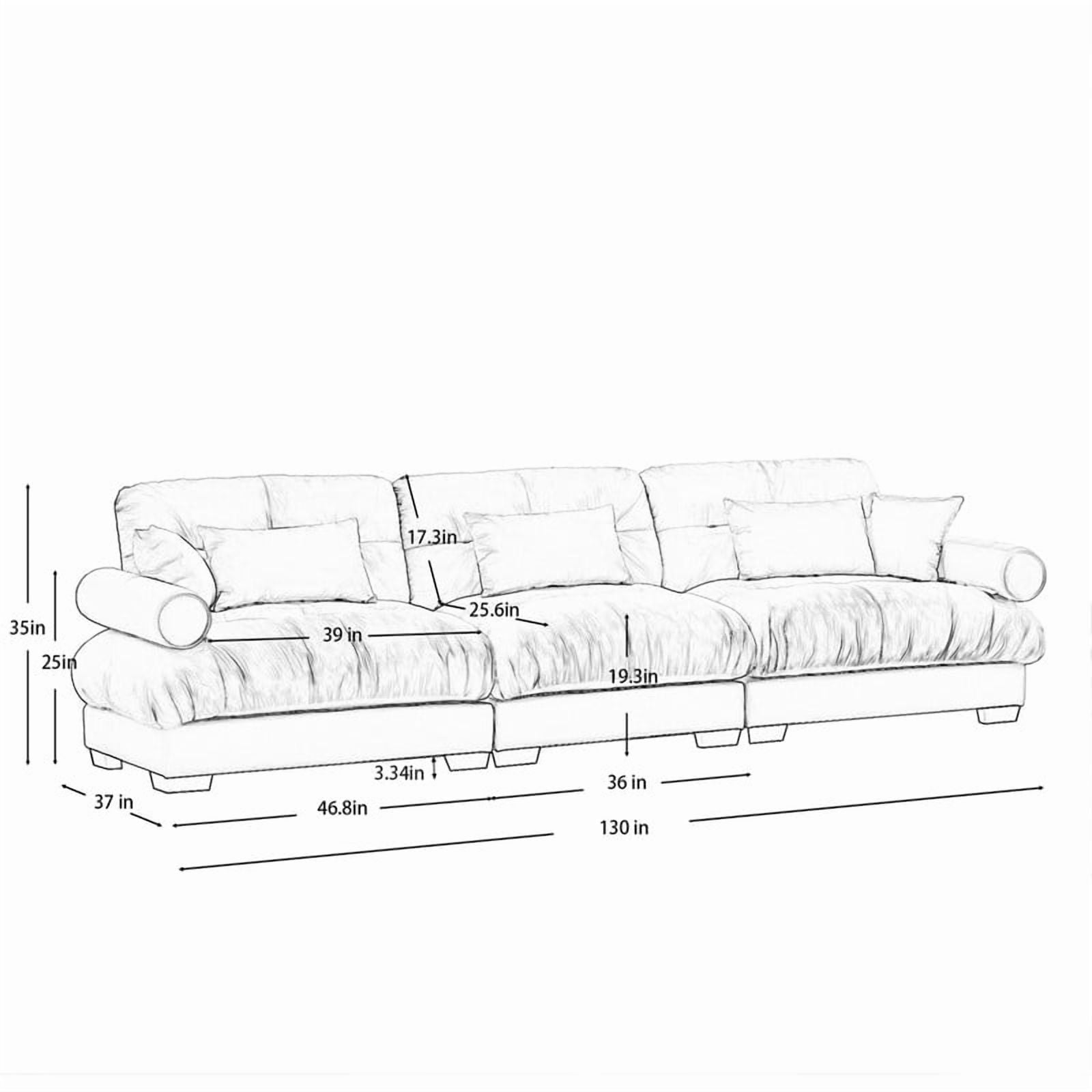 130" Modular Sectional Sofa, 3-Seater Velvet Couch, Deep Seat Cloud Sofa with Bolster Armrests & Pillows, Modern Upholstered Sofa for Living Room, Apartment, Camel