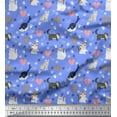 thumbnail image 1 of Soimoi Poly Georgette Tissu Coeur, Empreinte & Chat Animal Tissu Imprimé par la Cour 42 Pouces de Large, 1 of 3