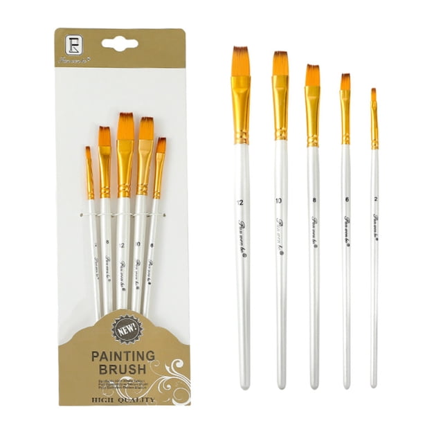 HUASHENG Artist Paint Brushes For Acrylic Painting 5 Pcs Soft Ergonomic Wooden Handle Synthetic In Different Sizes & Shapes