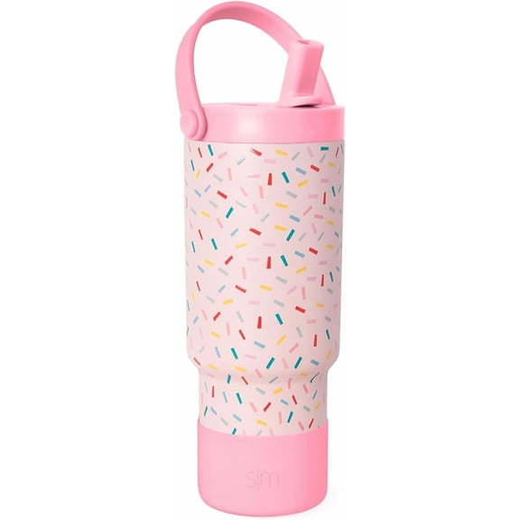 Simple Modern 24 fl oz Insulated Stainless Steel Trek Pivot Tumbler with Straw Lid, Top Handle and Boot|Confetti