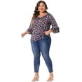 thumbnail image 3 of DARING DIVA Women's Plus Floral V Neck Tiered Ruffle Bell Sleeve Blouse 4X Purple, 3 of 6