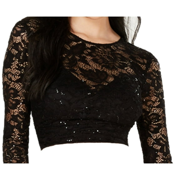 allbrand365 designer Juniors Cropped Lace Top,Black,5-6