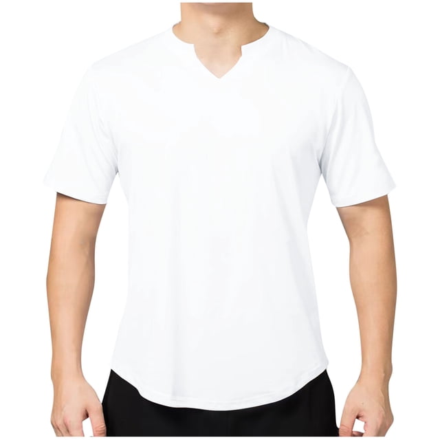cfhntfmh Mens Gym Shirts Summer Basic Solid Color Short Sleeve V Neck Tees Casual Loose Athletic Workout Tops