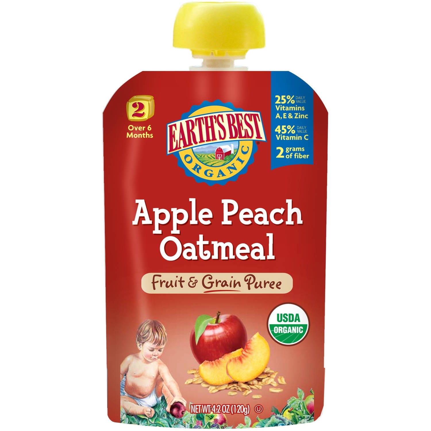 Earth's Best Organic Apple Peach Oatmeal Fruit & Grain Puree, 4.2 oz, (Pack of 6) by Earth%27s Best