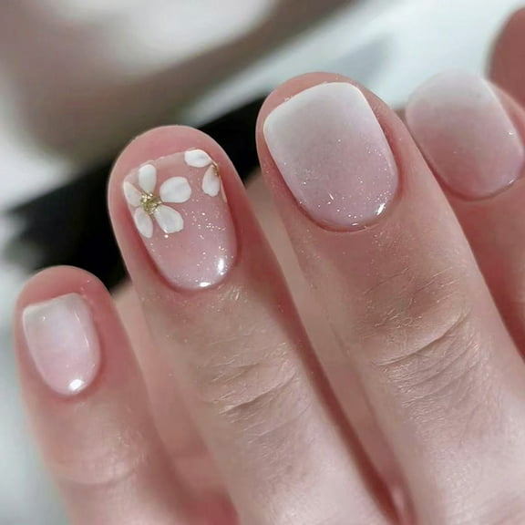 Square Flower Fake Nails Glues On Nails Artificial Acrylic Nails 24pcs On Nails for Womens Girls