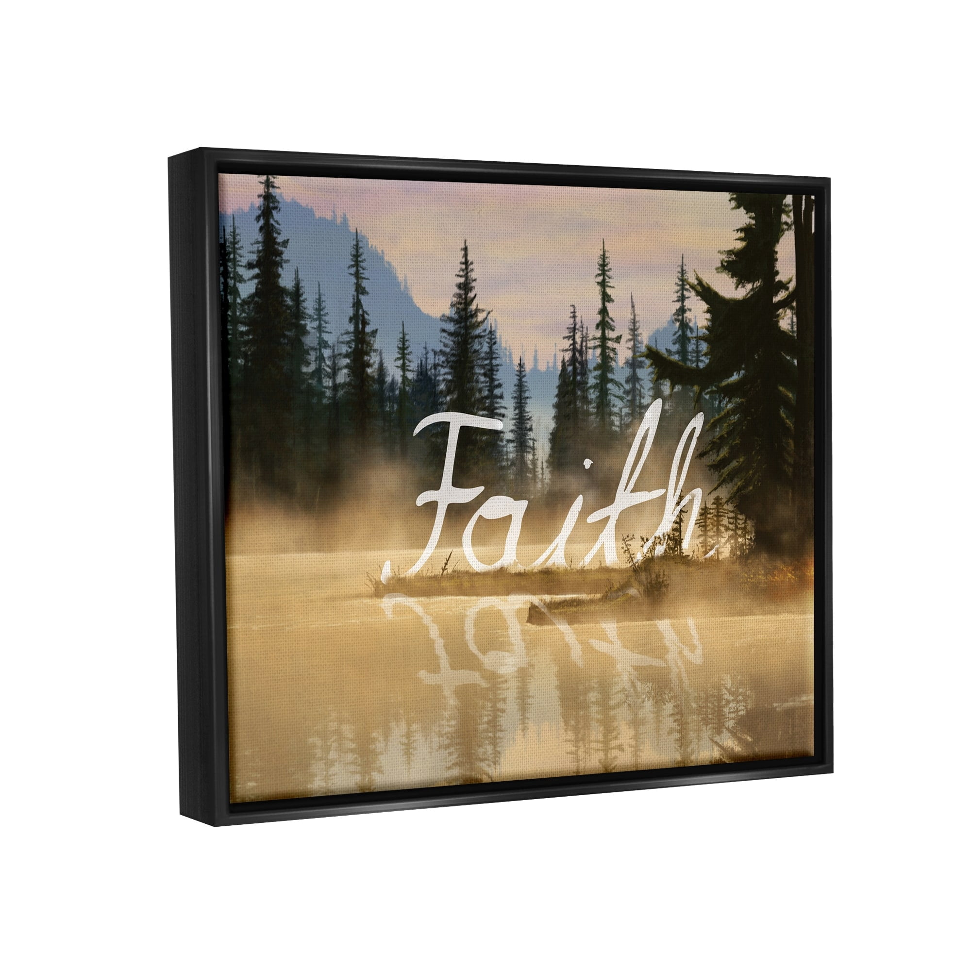 Stupell Industries Faith Calligraphy Floating Lake Water Woodland Scenery Graphic Art Jet Black Floating Framed Canvas Print Wall Art, Design by Nobleworks