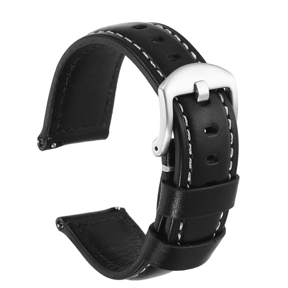 Uxcell Watch Band 22mm Width Vintage Oil Wax Leather Quick Release Watch Strap Wristband Replacement Bands with Buckle Pin for Men Women Gifts, Silver-Black