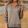 thumbnail image 3 of Wutalume Women's Hooded Knit Sweatshirt Pullover with Drawstring, Loose Casual Long Sleeve Top, Cozy Layer for Outdoor Activities and Lounging,Khaki M, 3 of 5