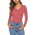thumbnail image 5 of Purcoar Women's Bodysuit V-Neck Long Sleeves Shapewear Onesies Body Suit, 5 of 7