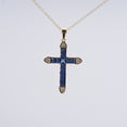 thumbnail image 2 of Gaspara Blue Sapphire Cross Unisex Necklace , 2.50CT Blue Diamond Handmade Pendant 14K Yellow Gold Plated Wedding Women's Jewelry Free 18" Chain, 2 of 4
