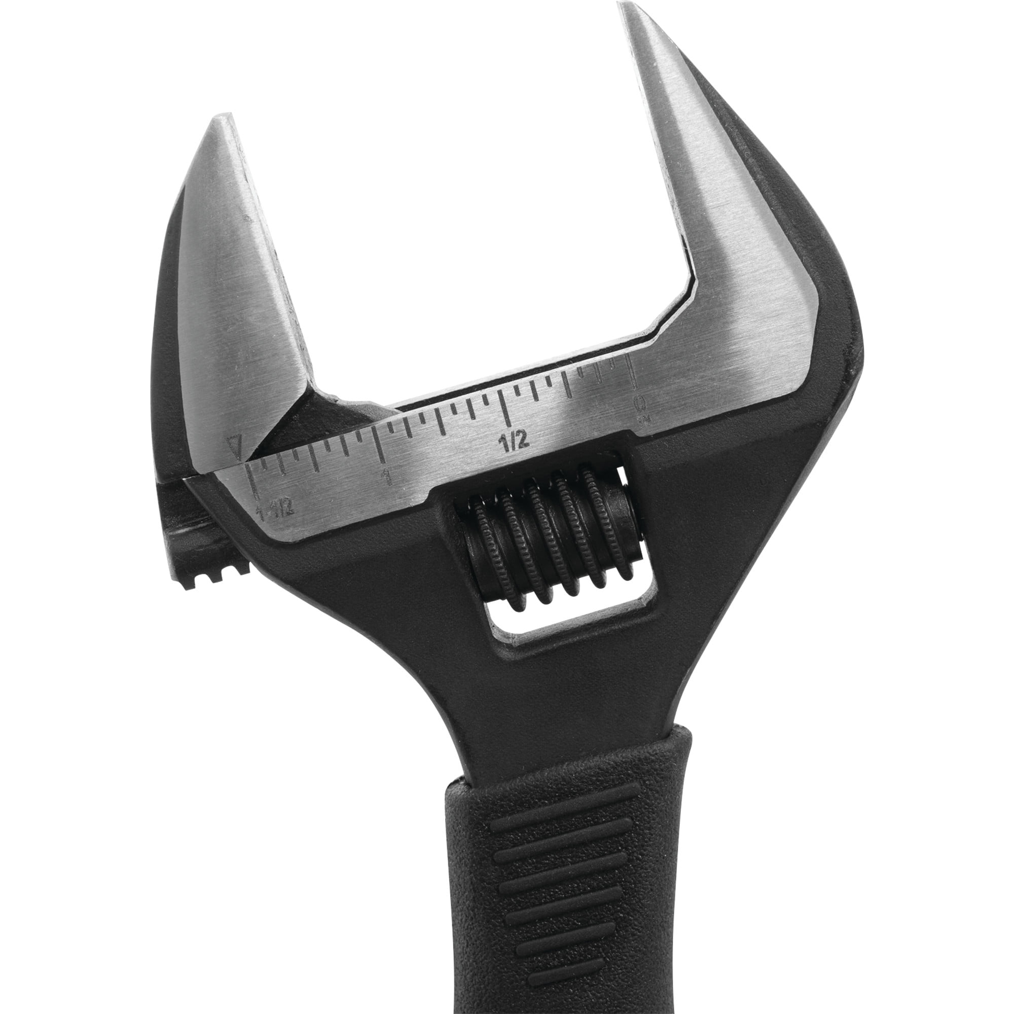 Performance Tool W30622 8 Inch Wide Mouth Adjustable Wrench: 1-1/2-in Jaw Capacity, Chrome Vanadium Steel, Ergonomic Molded Grip, Black Phosphate Finish, SAE/Metric, For Auto, Home, Black
