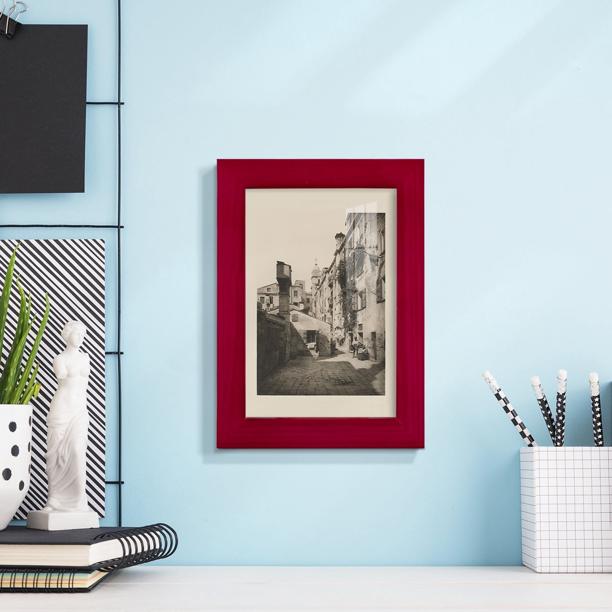 Vintage Views of Venice VIII - Framed Print w/glass - Cherry Red