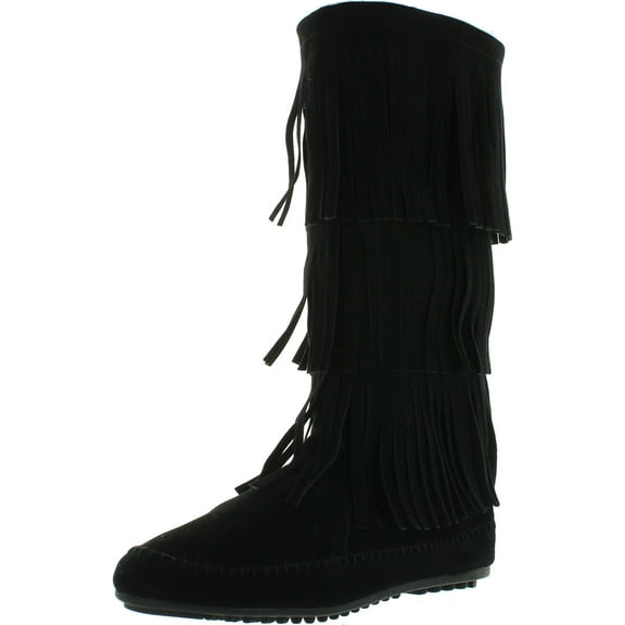 Nature Breeze Womens Cherokee-03 Fringe Mocassin Faux Suede Boots