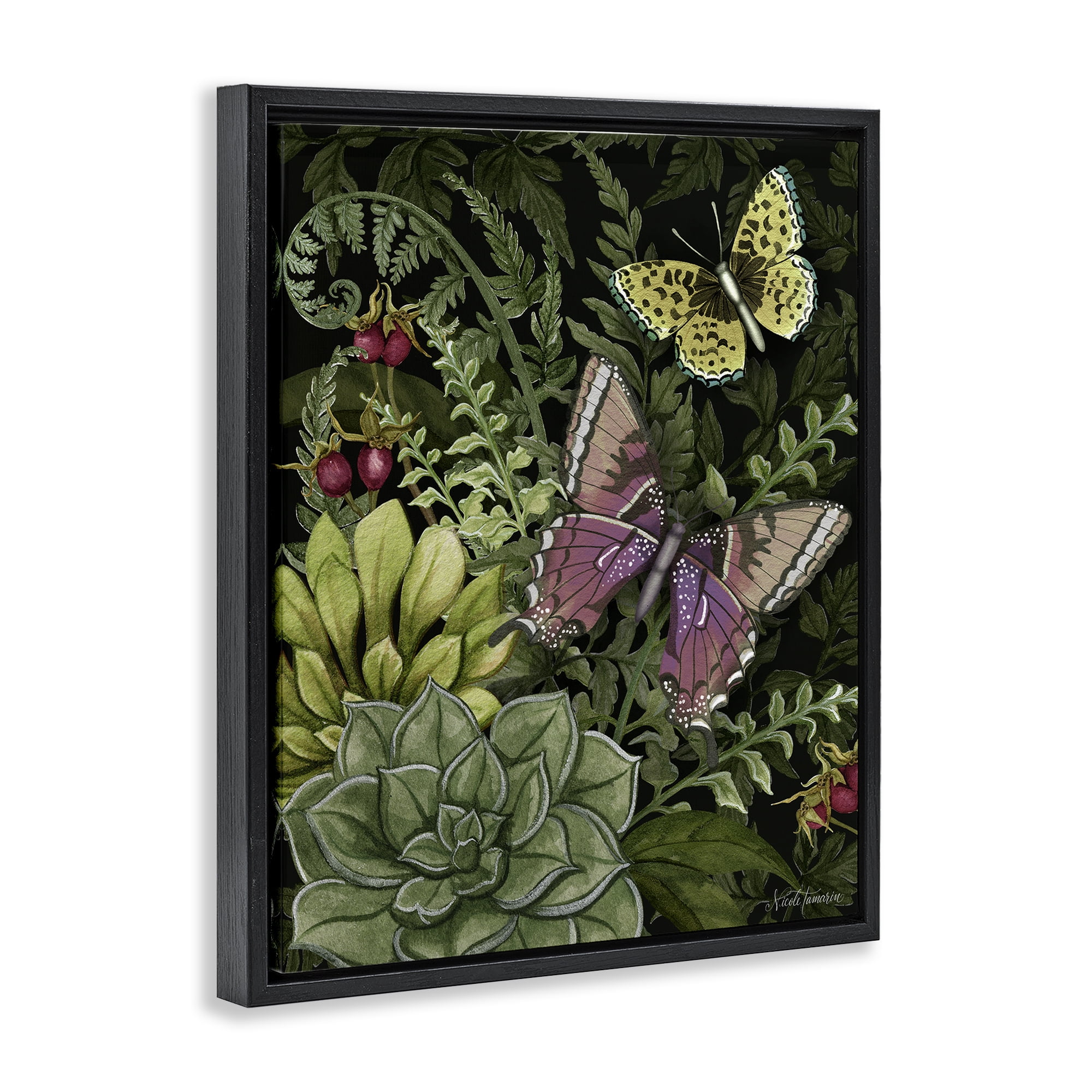 Stupell Industries Dark Succulents Midnight Garden Black Framed Floater Canvas Wall Art, design by Nicole Tamarin