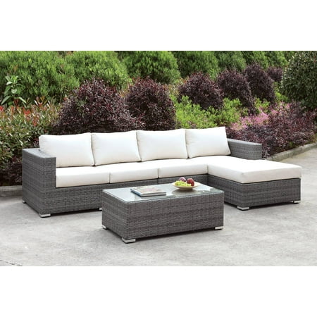 Patio L-Sectional W/ Right Chaise and Coffee Table Furniture of America (Best Coffee Table For Sectional With Chaise)