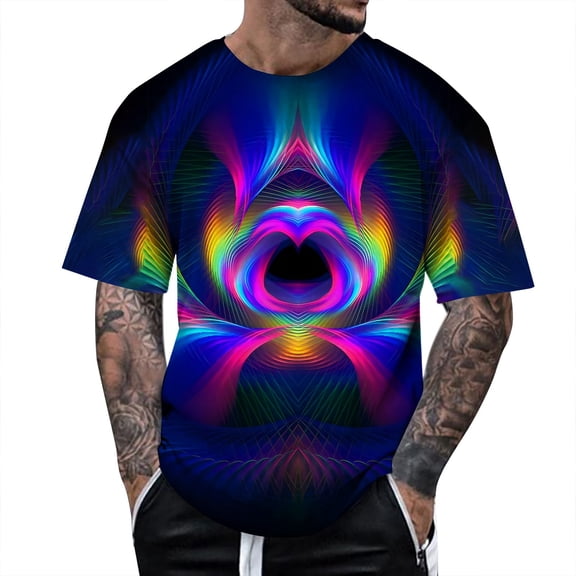 JAJAHO Mens Graphic Tee Summer Short Sleeve Crew Neck T Shirt Colorful Printed Fashion Casual Daily Wear Loose Fit Soft Tops
