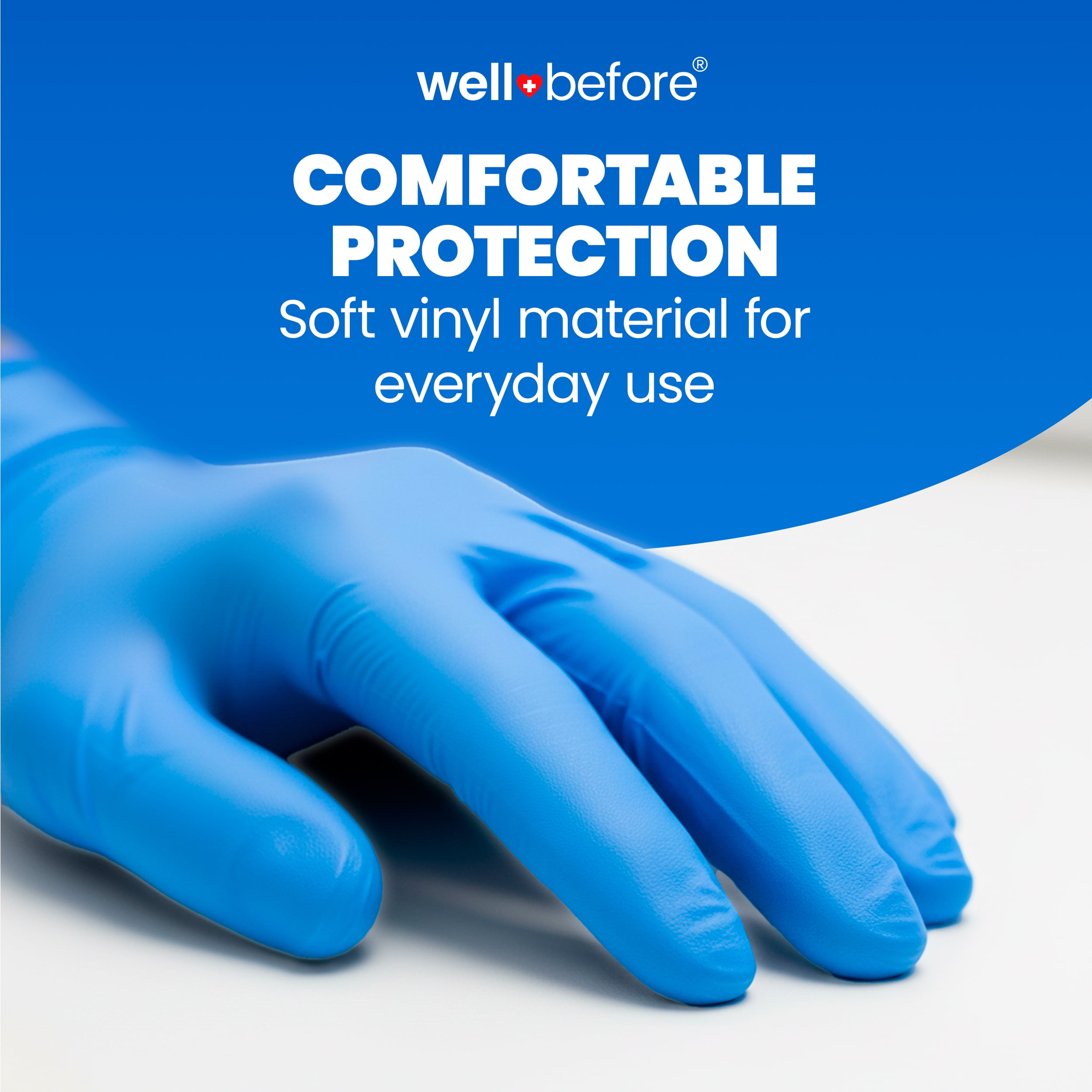 Wellbefore Disposable Synmax Exam Gloves, Powder-Free, Blue, Large, 200pcs