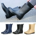 thumbnail image 3 of Womens Calf Rain Lattice Pattern Outdoor Work Garden Water Shoes Lightweight Low-Heel Middle Tube Solid Color Booties, 3 of 12