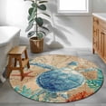 thumbnail image 4 of Marine Life Round Living Room Rugs 3.3 ft, Sea Turtle Starfish Shell Coral Seaweed Blue Ocean Retro Washable Area Rug with Non-Slip Sturdy Edge Binding Round Front Door Mat Floor Carpet for Entryway, 4 of 9