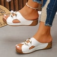 thumbnail image 3 of Womens Wedge Sandals White Comfy Lightweight Open Toe Low Heels Womens House Shoes Memory Foam Braided Espadrilles for Women Ankle Strap Beach Sandals Summer Shoes, 3 of 9