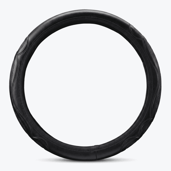 Black Leather Steering Wheel Cover, Non-Slip Elastic Universal Fit, 14.5-15 Inch, for Cars SUVs Trucks