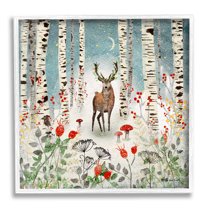 Stupell Industries Deer In Nighttime Birch Forest Holiday Painting White Framed Art Print Wall Art