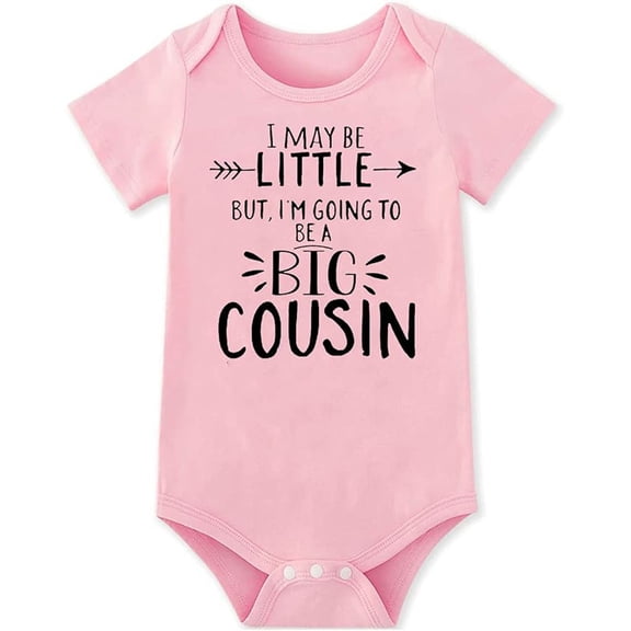 VOUZZA Baby Short Sleeve Romper I May Be Little But I'm A Big Cousin Printed Bodysuit Newborn Clothes