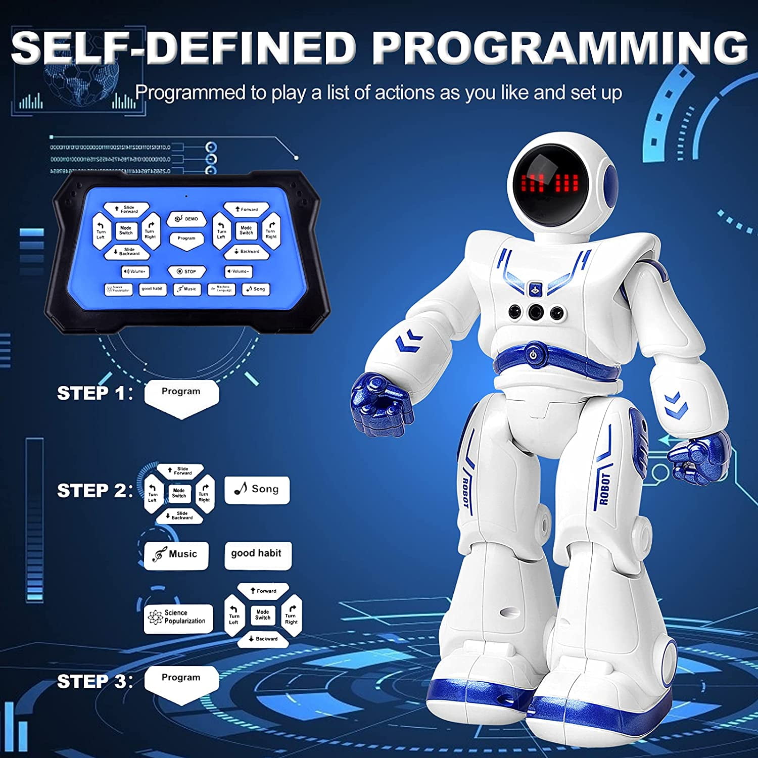 Remote Control Robot Toys for Kid,RC Smart Robot with Walking Singing Dancing,Intelligent Gesture Sensing & Educational Programmable,for Ages 3 and up,Blue