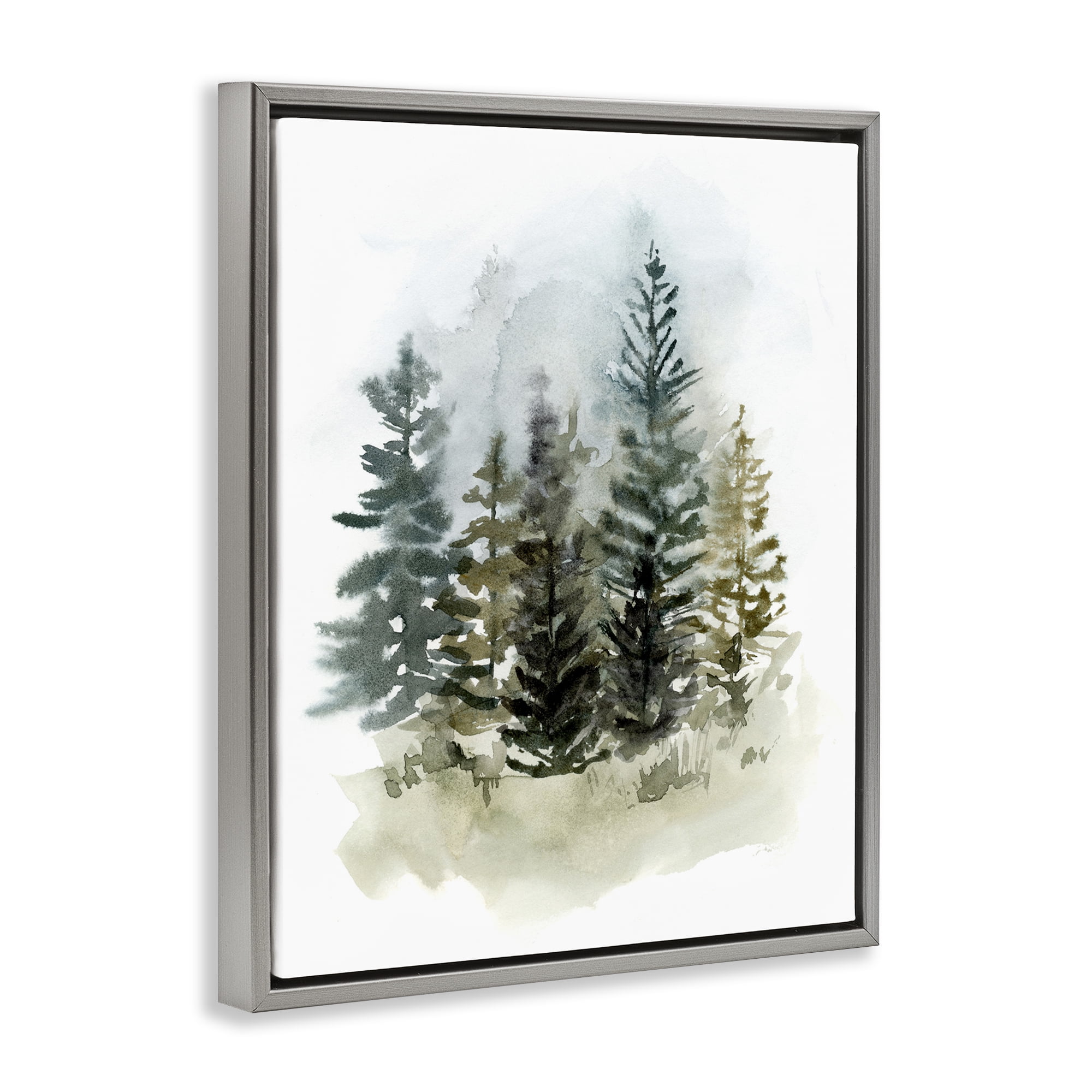 Stupell Industries Layered Woodland Trees Botanical & Floral Painting Gray Floater Framed Art Print Wall Art, 25 x 31