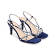 thumbnail image 3 of BLISSFUL STEP Glitter Stiletto Heel Slingback Strap Square Toe Sandals for Women Navy Blue 7, 3 of 8