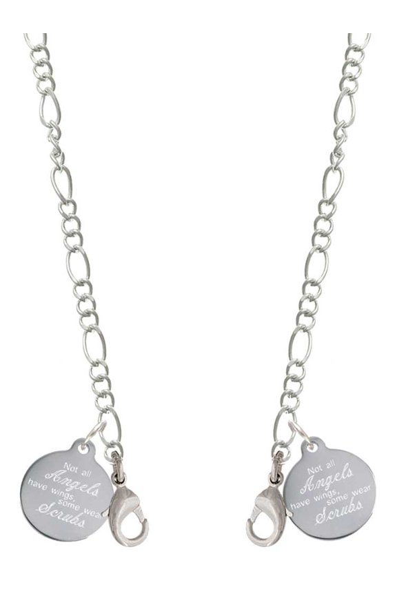 Stainless Steel Disc Angels Wear Scrubs Silvertone Face Mask Necklace