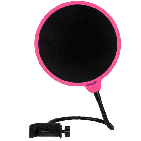 Dragonpad USA 6" Round Gooseneck Microphone Studio Pop Filter with Clamp - Pink/Black