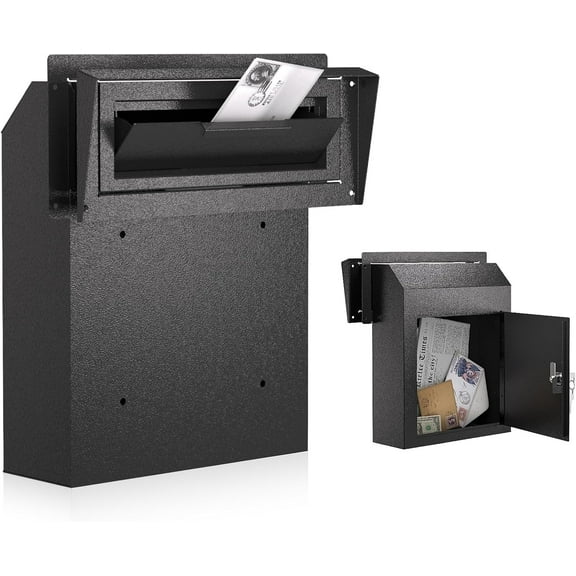 POCHAR Rainproof Heavy Duty Mailbox Door Drop Box - Galvanized Steel Weatherproof Mailbox for Keys, Deposit, Payment, Mails - Through The Door Mail Drop Box (Black)