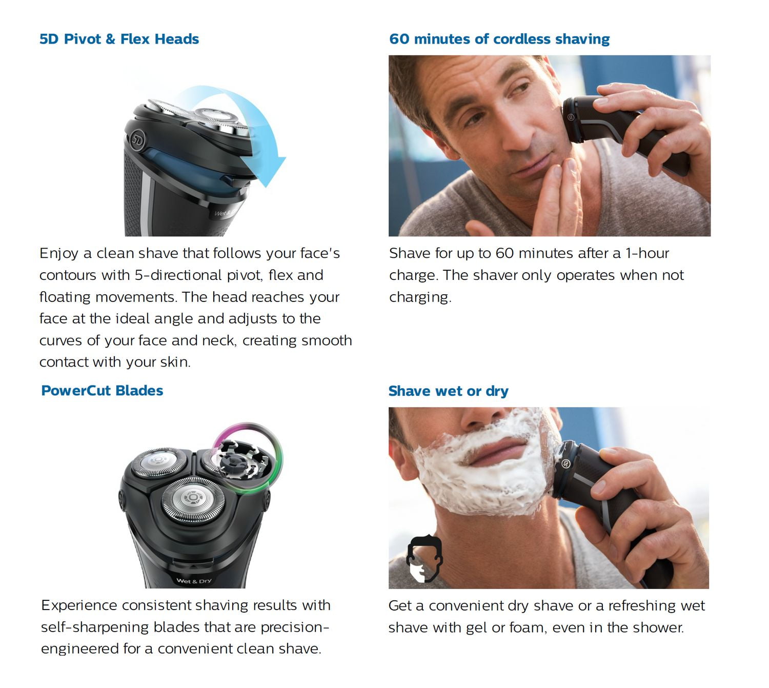 Philips Rasoir Électrique series 3000 Sec ou Humide  Avec Têtes Pivotantes 5D et Lames PoweCut, S3134/51 1 Rasoir électrique