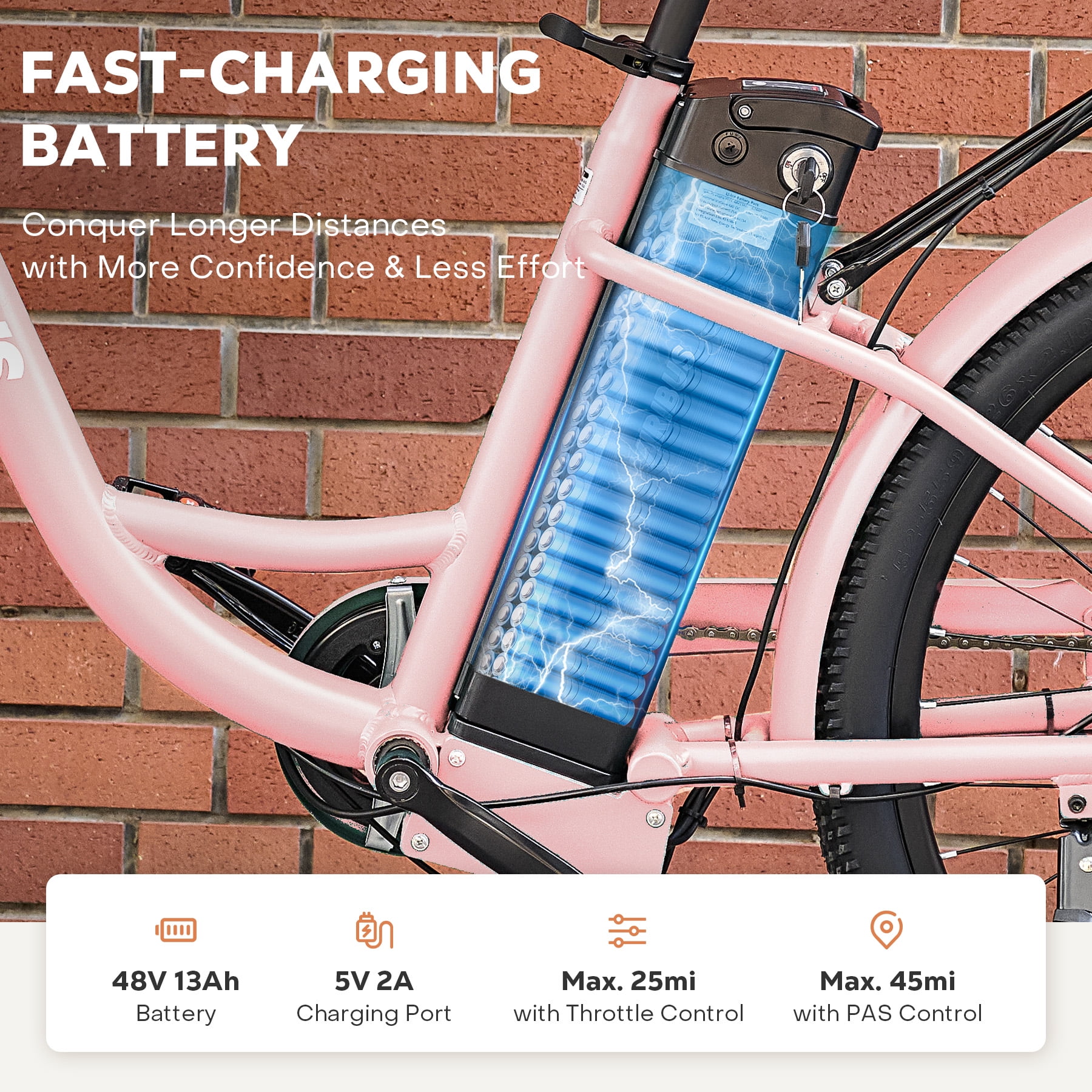 Viribus 26" 500W Electric Bike Front Suspension for Men Women Seniors with 48V 13Ah Battery, Pink