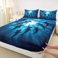 thumbnail image 4 of Castle Fairy Underwater Hammerhead Silhouette King Sheets 4pcs,Sun Ray Deep Blue Ocean Graphic Bedding,Midnight Teal,1 Fitted Sheet,1 Flat Sheet and 2 Pillowcases, 4 of 6